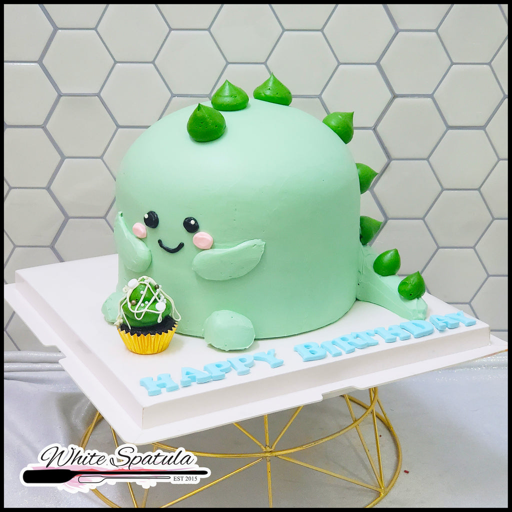 3D Cute Green Dino Buttercream Cake