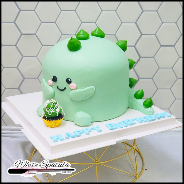 3D Cute Green Dino Buttercream Cake