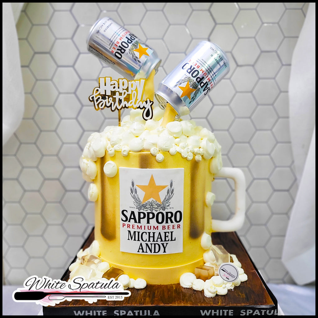 Beer Mug Anti-Gravity Buttercream Cake