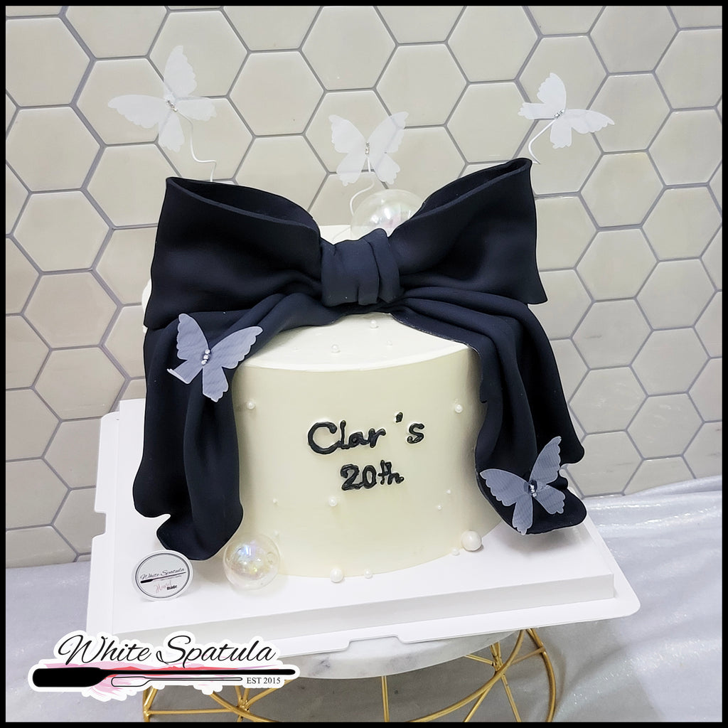 Korean Black Ribbon Buttercream Cake