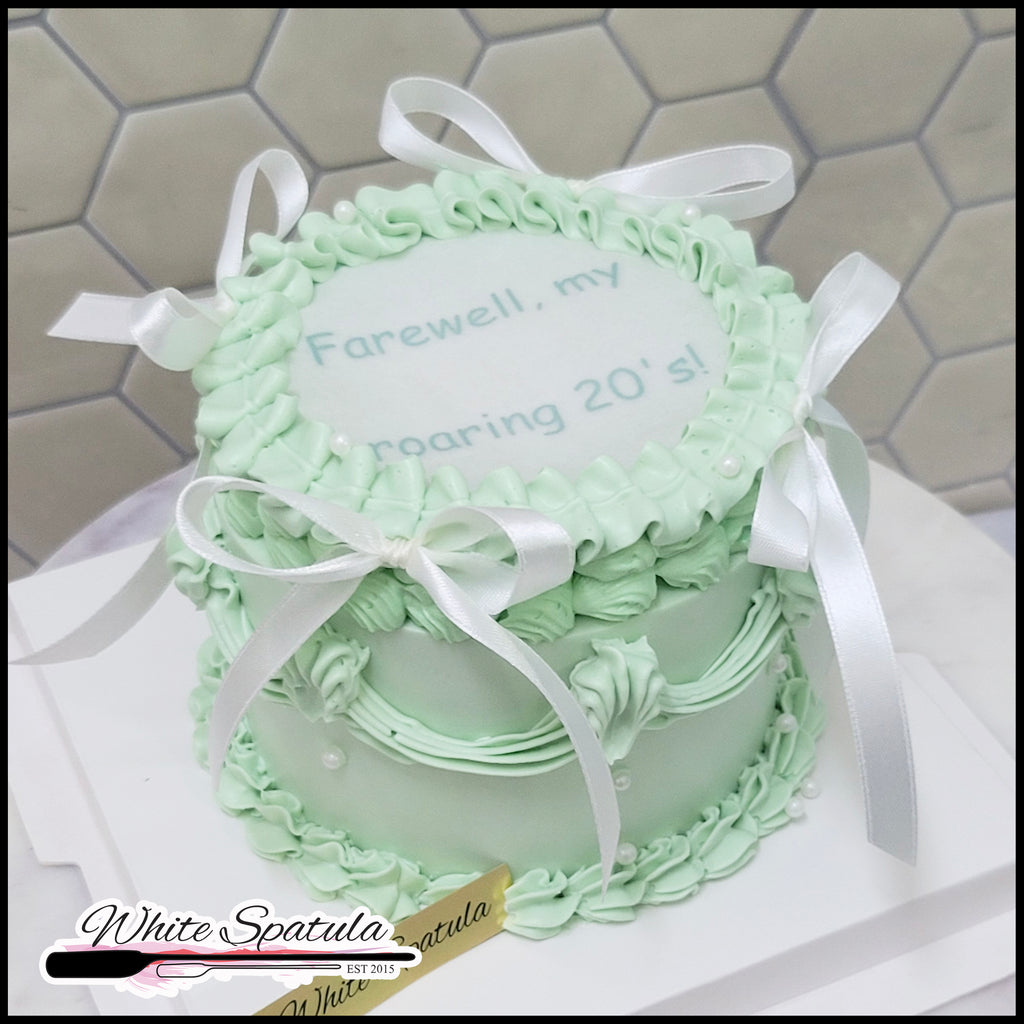 Mint Vintage Noir Burn Away Ribbon Coquette Buttercream Cake