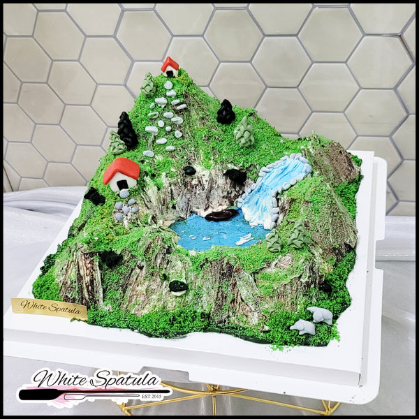 3D Landscape Waterfall Buttercream Cake