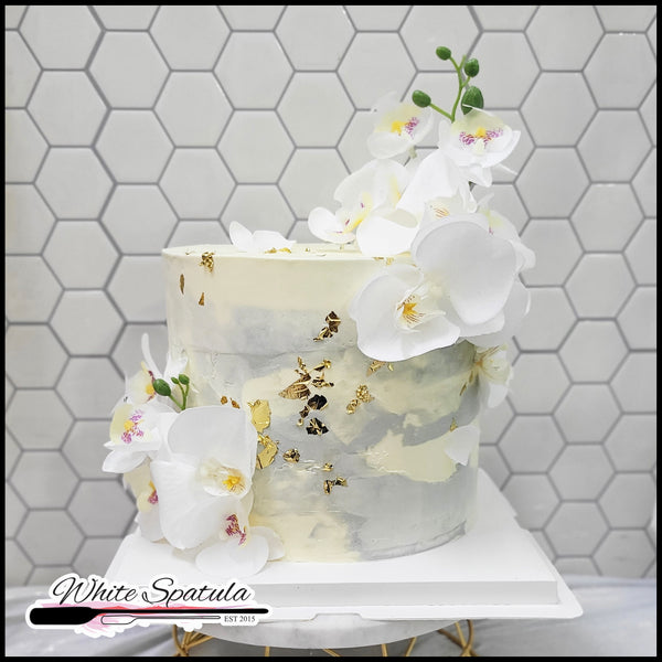 White Phalaenopsis Buttercream Cake